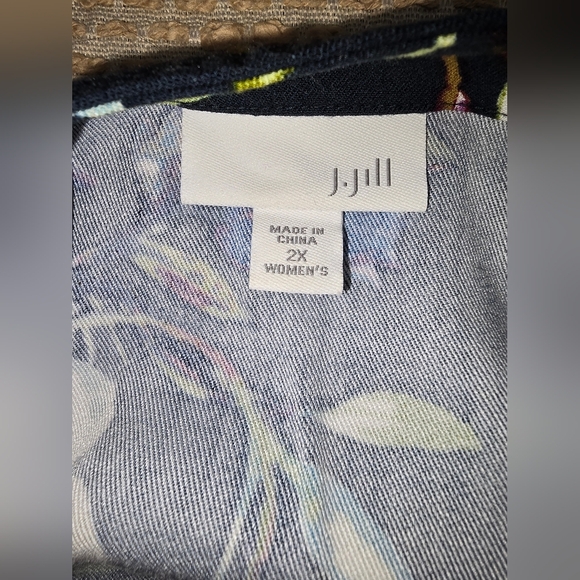 J. Jill Size 2x Watercolor Floral Midi Dress Blue Purple 3/4 Sleeves Pockets - Picture 9 of 9